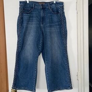 Judy Blue Braided Cropped Wide Leg Jeans High Waist 20